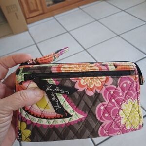 Vera Bradley Brown Floral Quilted Wristlet Wallet